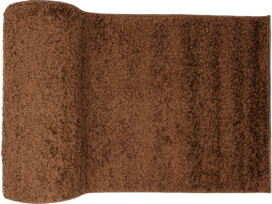 Tapiso Delhi Tapis de Couloir Marron à Poils Hauts Moelleux sur Mesure - 80x250