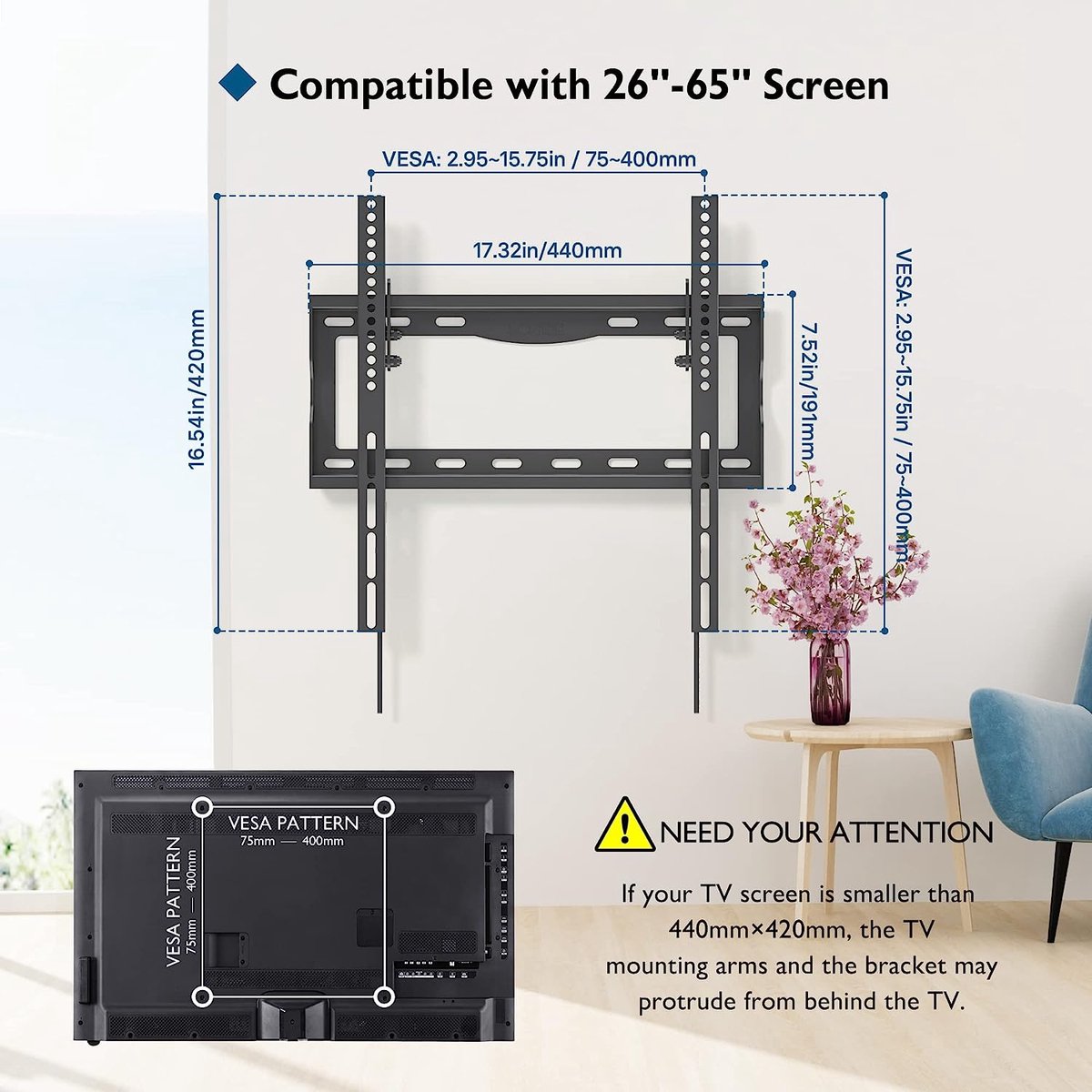 BONTEC Support Mural TV Inclinable Et Orientable Pour 13 à 42 Pouces - VESA 200x200mm Max 25 Kg, Rotation 360°