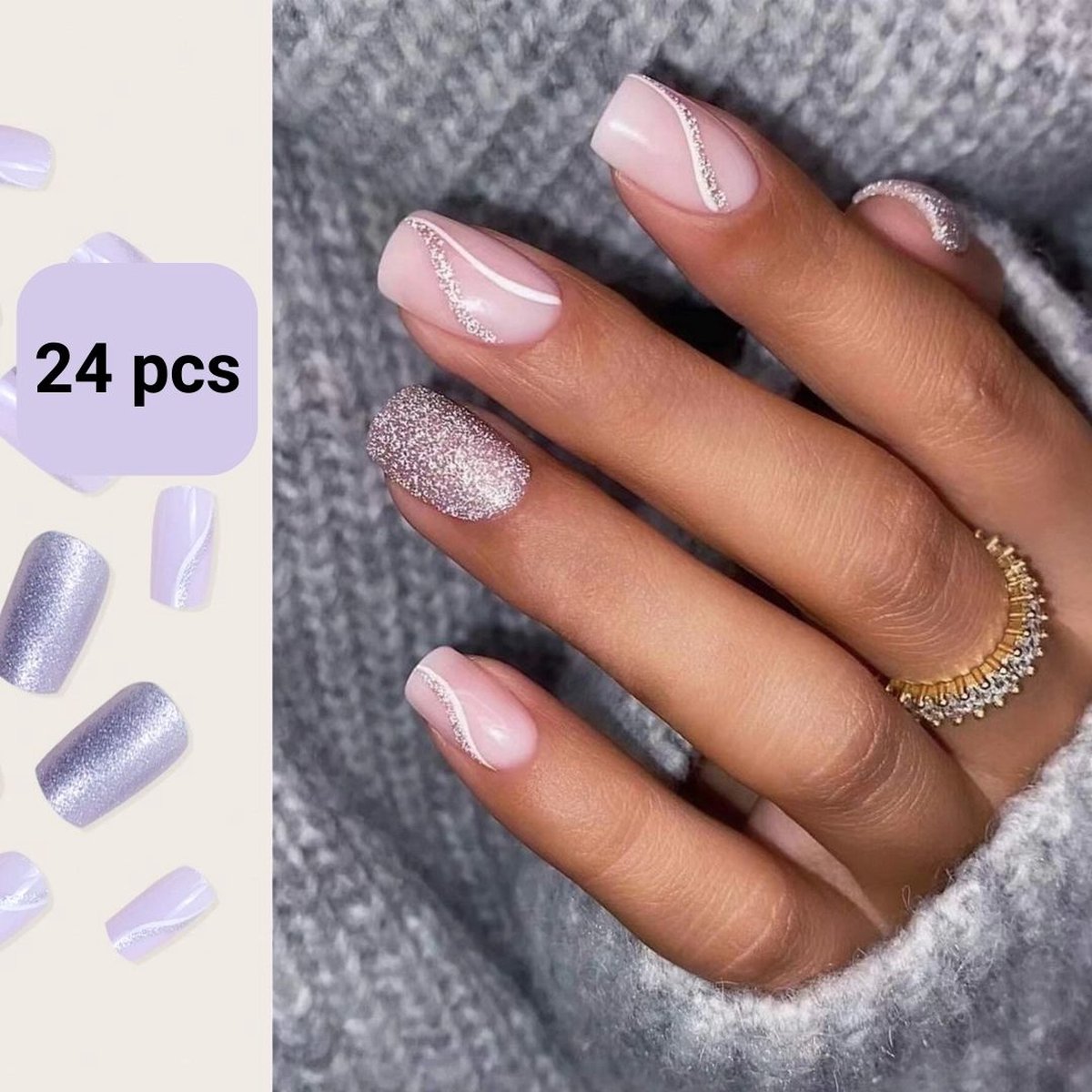 Goedkoopste GUAPÀ® Plaknagels | 24 stuks valse nagels | Press On Nails | Nepnagels | Kunstnagels | Compleet plaknagels starterspakket | Nagels stickers | 24 stuks plaknagels Roze met glitters