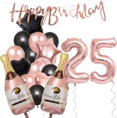 Ballon Numéro Anniversaire 25 Ans 25 - Paquet de Fête Ballons Snoes Pop The Bottles - Décoration Rose Zwart