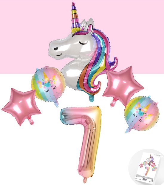 * Snoes * Unicorn * Eenhoorn Rainbow XL * Zevende verjaardag * Hoera 7 Jaar * Birthday * Ballon Cijfer 7