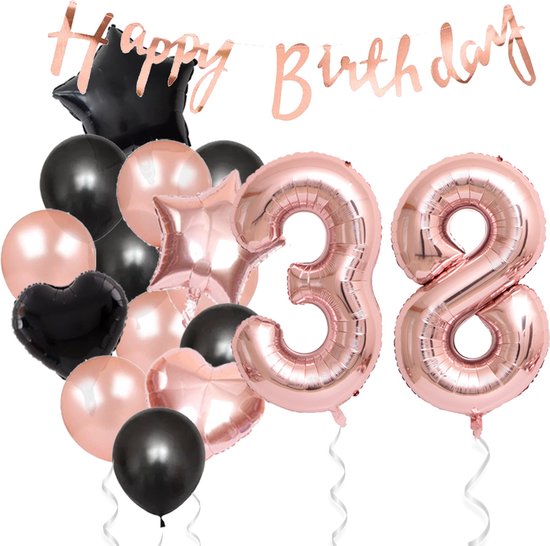 Snoes Ballonnen 38 Jaar Feestpakket – Versiering – Verjaardag Set Liva Rose Cijferballon 38 Jaar - Heliumballon