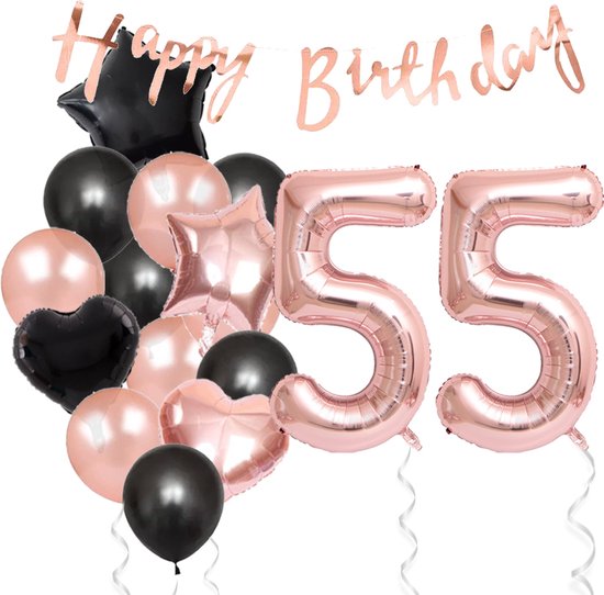 Snoes Ballonnen 55 Jaar Feestpakket – Versiering – Verjaardag Set Liva Rose Cijferballon 55 Jaar - Heliumballon