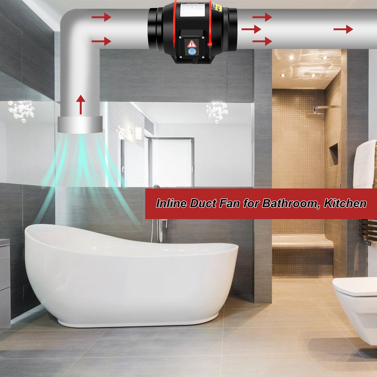 Jopassy Rookafzuiging, buisventilator, 540 m³/uur, afvoerventilator, 220 V, stille buisventilator, inline kanaalventilator met afstandsbediening, kanaalventilator voor badkamer, toilet, keuken, kas