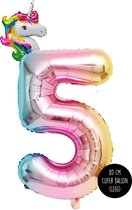 Snoes - XL Cijfer Ballon 5 - Vrolijke Helium Regenboog Eenhoorn Cijfer Ballon Met Mini Unicorn - Paardenmeisjes - Verjaardag