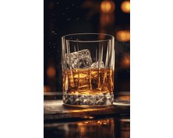 Whiskey Poster | Poster Whiskey glas | Whiskey Karaf | Poster Bar| Whiskey met ijsblokjes | Gentleman Poster | 50x70cm | S420 | Geschikt om in te lijsten