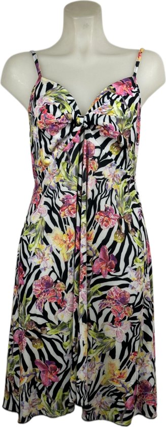 Angelle Milan – Travelkleding voor dames – Zebra Bloemen jurk met Bandjes – Ademend – Kreukherstellend – Duurzame jurk - In 4 maten - Maat L