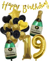 19 Jaar Verjaardag Cijferballon 19 - Feestpakket Snoes Ballonnen Pop The Bottles - Zwart Goud Groen Versiering