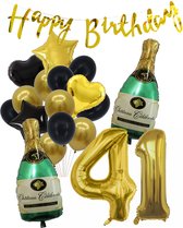 41 Jaar Verjaardag Cijferballon 41 - Feestpakket Snoes Ballonnen Pop The Bottles - Zwart Goud Groen Versiering