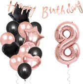 Snoes Ballonnen 8 Jaar Feestpakket – Versiering – Verjaardag Set Liva Rose Cijferballon 8 Jaar -Heliumballon
