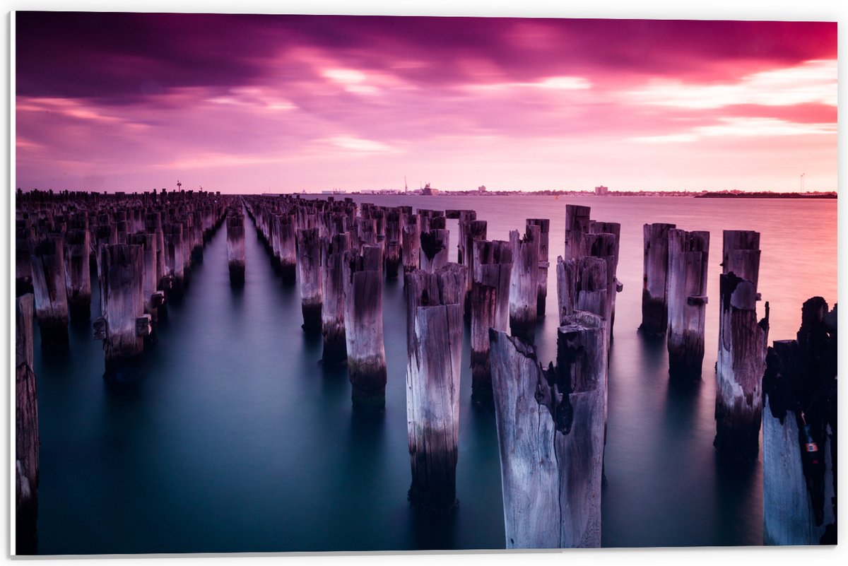 PVC Schuimplaat - Palen - Water - Hout - Zee - Kleuren - 60x40 cm Foto op PVC Schuimplaat 
