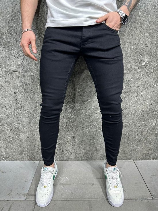 Mannen Stretchy Ripped Skinny Jeans Vernietigd Hole Slim Fit Denim Hoge Kwaliteit Jeans - W32