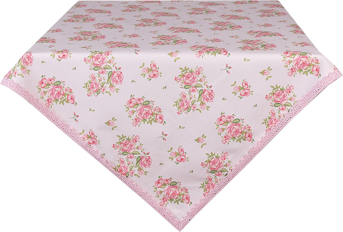Clayre & Eef Tafelkleed 100x100 cm Roze Katoen Vierkant Rozen