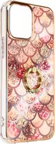 Bi-materiaal Hoes Geschikt voor Apple iPhone 13 Pro Max Steunring Schubbenpatroon – Roze