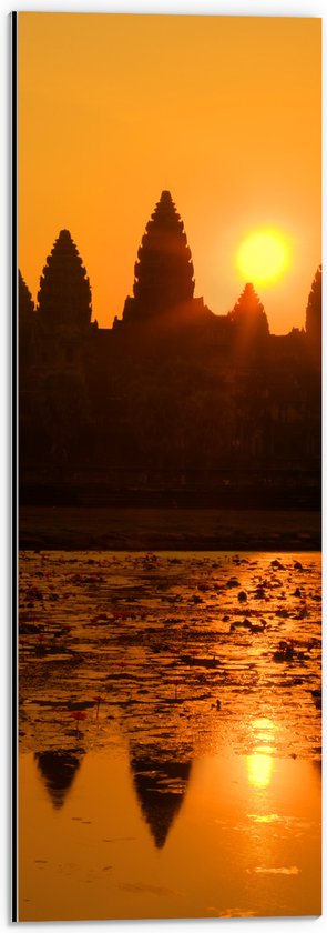 Dibond - Silhouet van Angkor Wat Tempel in Siem Reap, Cambodja - 20x60 cm Foto op Aluminium (Wanddecoratie van metaal)