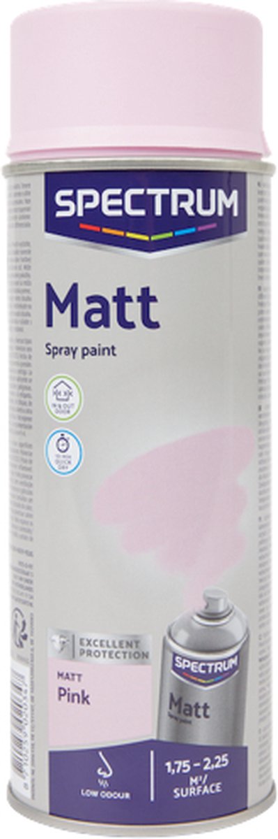Spuitbusverf - Matt Roze / Pink - Meubelspray - Lakspray - Heat Resistant - Spuitverf - Sneldrogend - Acrylaat lak - Set van 2 (2x 400 ml) - geschikt voor 1,75 tot 2,25 M2 oppervlakte - 10 min quick dry
