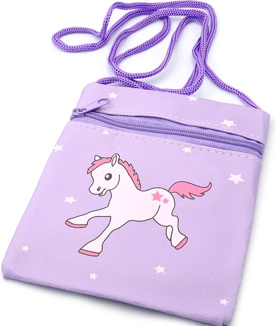 Kindertasje voor meisje kunstleer 11x13 cm met afbeelding van unicorn paars