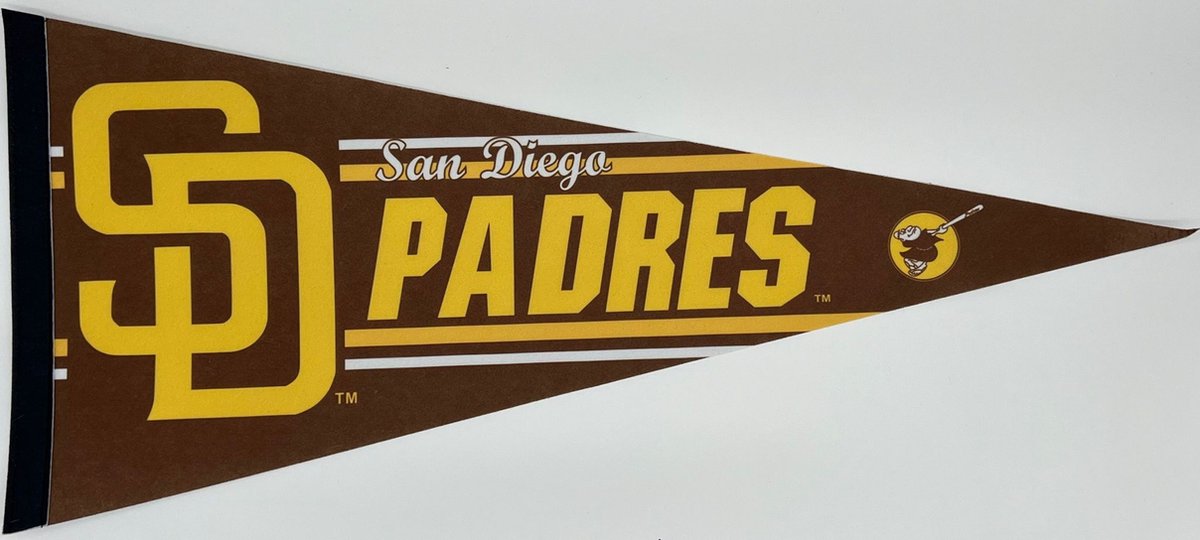 USArticlesEU - San Diego Padres - SD - Californie - Cali - MLB - Vintage - 90s - Vaantje - Baseball - Honkbal - Sportvaantje - Pennant - Wimpel - Vlag - Rood/Wit/Blauw - 31 x 72 cm