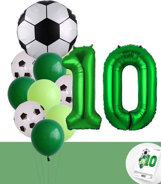 Voetbal Verjaardag * Ballonnen Set 10 Jaar * Hoera 10 Jaar * Jarig Voetbal * Voetbal Fan * Snoes * 80 CM * Voetbal Versiering * Birthday