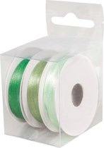 3x Rollen hobby/decoratie kleurenmix groen satijnen sierlint 3 mm x 6 meter - Cadeaulinten satijnlinten/ribbons