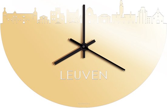 Skyline Klok Leuven Goud Metallic - Ø 40 cm - Stil uurwerk - Wanddecoratie - Meer steden beschikbaar - Woonkamer idee - Woondecoratie - City Art - Steden kunst - Cadeau voor hem - Cadeau voor haar - Jubileum - Trouwerij - Housewarming -