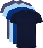 4 Pack Dogo Premium Unisex T-Shirt merk Roly 100% katoen Ronde hals Konings Blauw, Licht Blauw, Denim Blauw, Donker Blauw Maat S