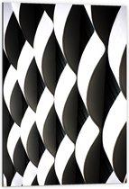 Dibond - Wit met Zwart Golvend Patroon - 60x90 cm Foto op Aluminium (Met Ophangsysteem)