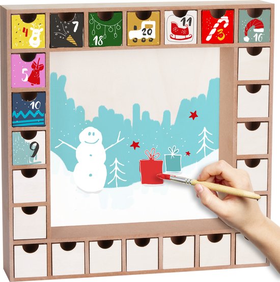 BRUBAKER Herbruikbare Adventskalender te Vullen met 24 Lades - DIY Kerstkalender om te Schilderen, Knutselen en Zelf te Ontwerpen - Blanco - 33 cm Hoog