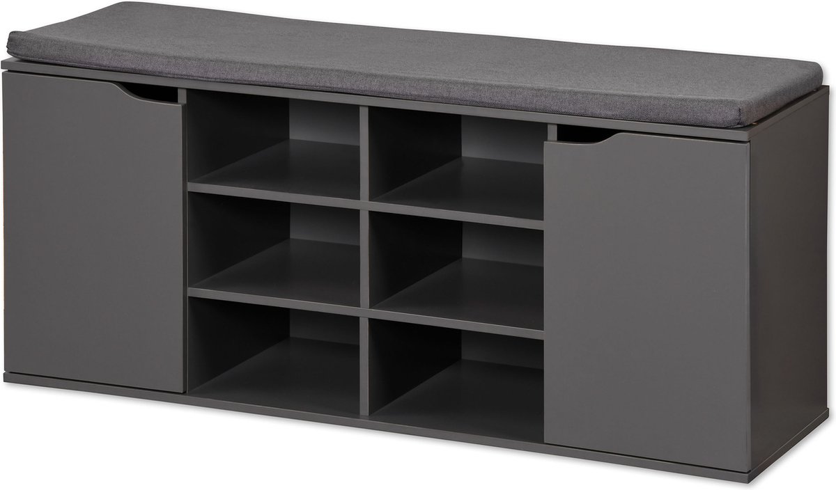 Schoenenbank 10 vaks met Deuren en met Kussen 103x29,5x48 cm - Grijs