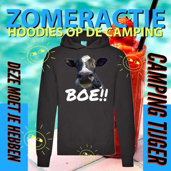 Hoodie camping - Grappige Hoodie Koe Boe - Hoodie Zwart - Maat XXXl