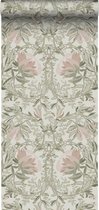 ESTAhome behangpapier vintage bloemen in art nouveau stijl zand beige en oudroze - 139418 - 0.53 x 10.05 m
