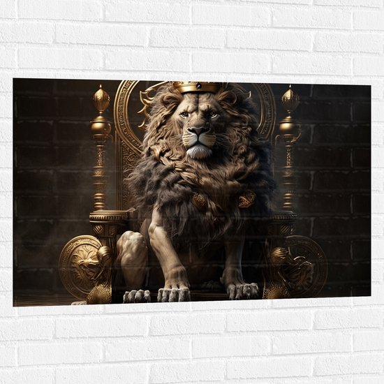 Muursticker - Leeuw op Troon - 105x70 cm Foto op Muursticker