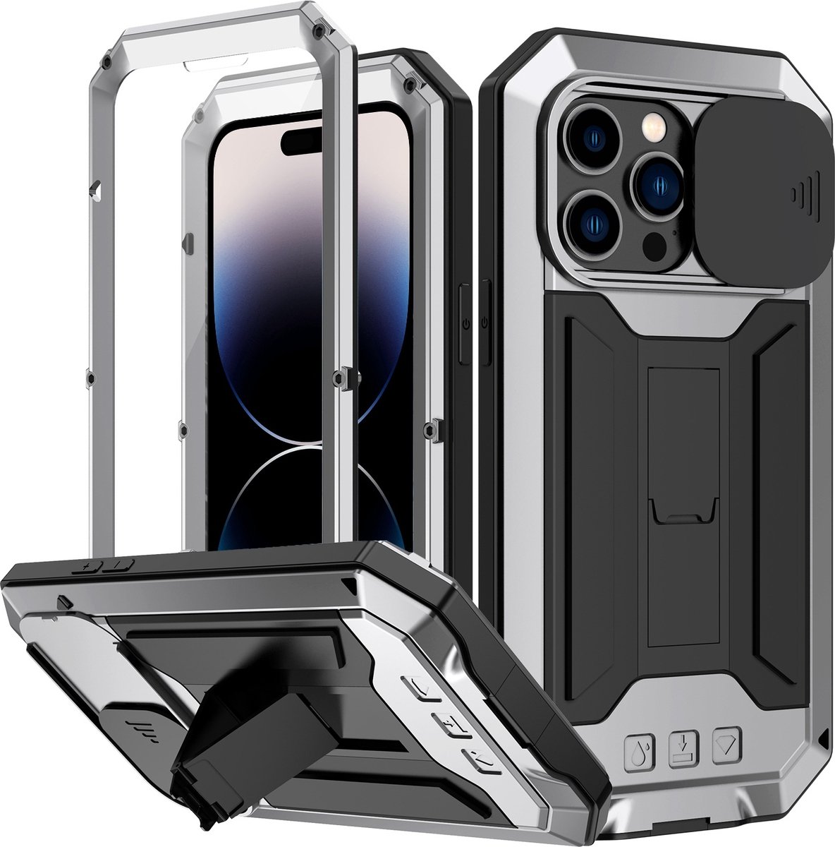 Fonu Stofdicht metalen hoes Geschikt Voor iPhone 14 Pro - Zilver