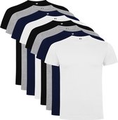 8 Pack Roly Dogo Premium Heren T-Shirt 100% katoen Ronde hals Zwart, Wit, Lichtgrijs gemeleerd, Donker Blauw Maat 3XL