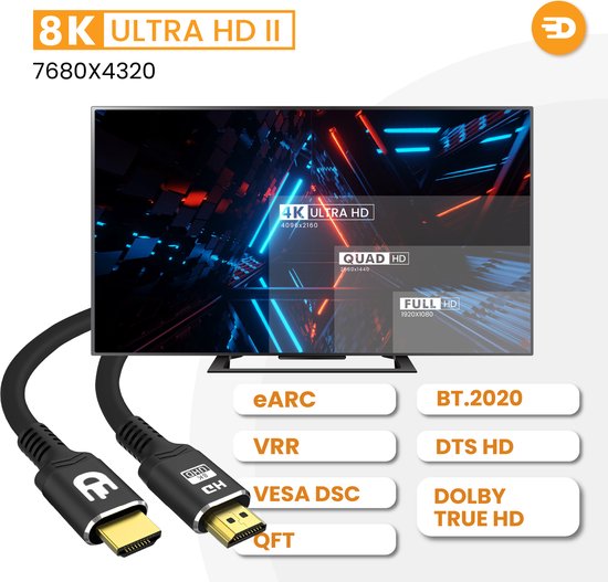 Drivv. Premium HDMI Kabel 2.1 - Ultra HD 8K - HDMI naar HDMI - Xbox Series X & PS5 - 2 meter - Zwart - Drivv.