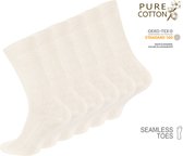 Premium 100% katoenen sokken - Rib - Naadloos - 6 Pack - Beige - Maat 43-46