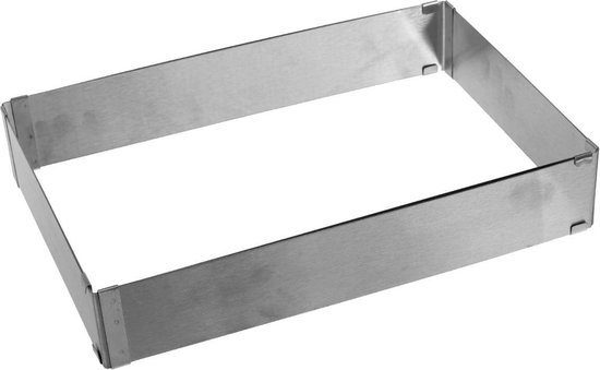 Rechthoekige bakvorm, 8 cm hoog, rechthoekig, verstelbaar, roestvrij staal, bakframe, rechthoekig, met graduatie en spatel, herbruikbare taartvorm, rechthoekig, voor cake, taarten, pizza, bakken en