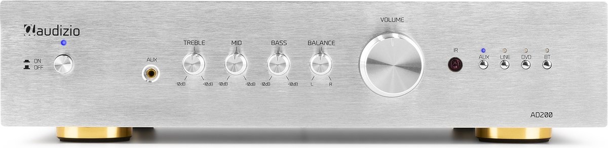 Stereo versterker - Audizio AD200A - hifi versterker met Bluetooth - Subwoofer aansluiting - Zilver
