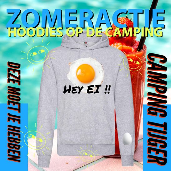 Hoodie camping - Grappige Hoodie Hey ei - Hoodie lichtgrijs - Maat Xl