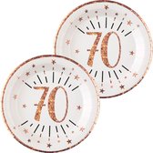 Verjaardag feest bordjes leeftijd - 20x - 70 jaar - rose goud - karton - 22 cm - rond