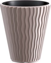 Prosperplast Plantenpot/bloempot Sand Waves - buiten/binnen - kunststof - beige - D30 x H33 cm - met binnenpot