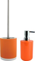 MSV Toiletborstel in houder 38 cm/zeeppompje 260 ml set Moods - polyresin/kunststof - oranje