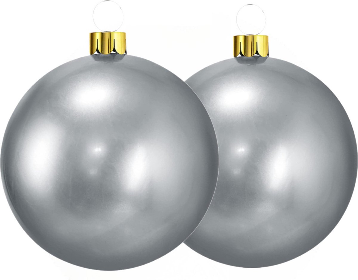Christmas Decoration mega grote kerstballen - 2x - 45 cm - zilver - opblaasbaar