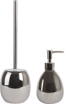 MSV Toiletborstel in houder 39 cm/zeeppompje 260 ml set Kymi - Polyresin/rvs - zilver