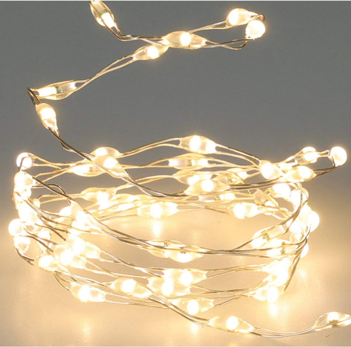 2x christmas decoration draadverlichting - zilver- 132 leds - wit - op batterijen - 200 cm