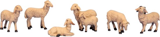 Schapen kerststal beeldjes - 6x st- wit - 4-7 cm -kunststof - dierenbeeldjes