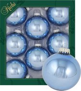 Krebs kerstballen - 8x stuks - ijsblauw - glas - 7 cm - glans