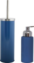 MSV Toiletborstel in houder 38 cm/zeeppompje 250 ml set Moods - metaal/keramiek - blauw/zilver