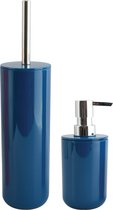 MSV Toiletborstel in houder 38 cm/zeeppompje 260 ml set Moods - kunststof - blauw