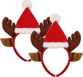 Henbrandt kerst diadeems/haarbanden - 2x st- rendier gewei kerstmuts - 22 cm